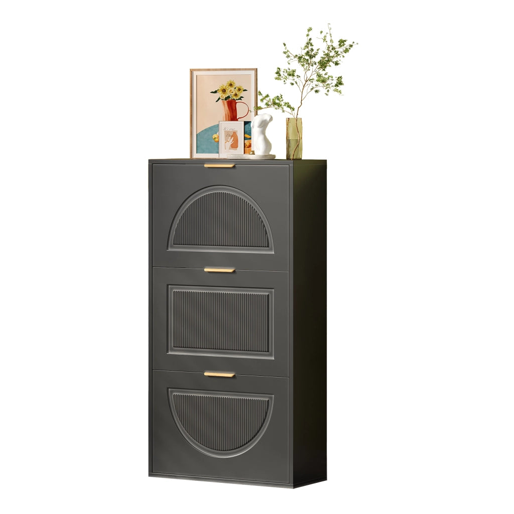Scarpiera Slim con 3 Ante ¨C MINIMAL ¨C Nero, 60x24x114 cm