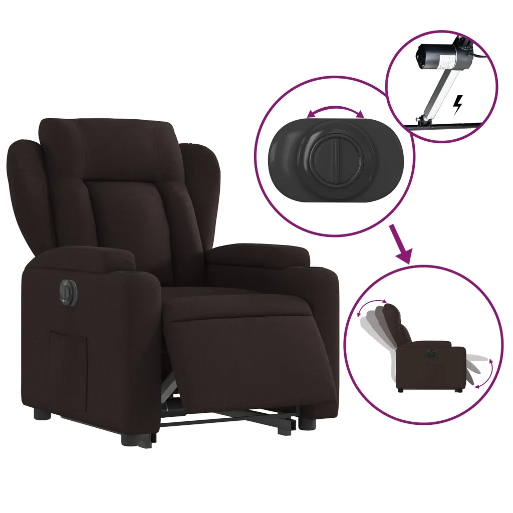 vidaXL Poltrona Alzapersona Reclinante Elettrica Marrone Scuro Tessuto