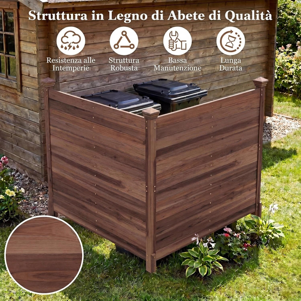 Recinzione da Giardino a 2 Pannelli, Recinto da Esterno in Legno Massello, Pannelli Frangivista a Doghe da Esterno per Copri Bidoni, Condizionatore e Attrezzature