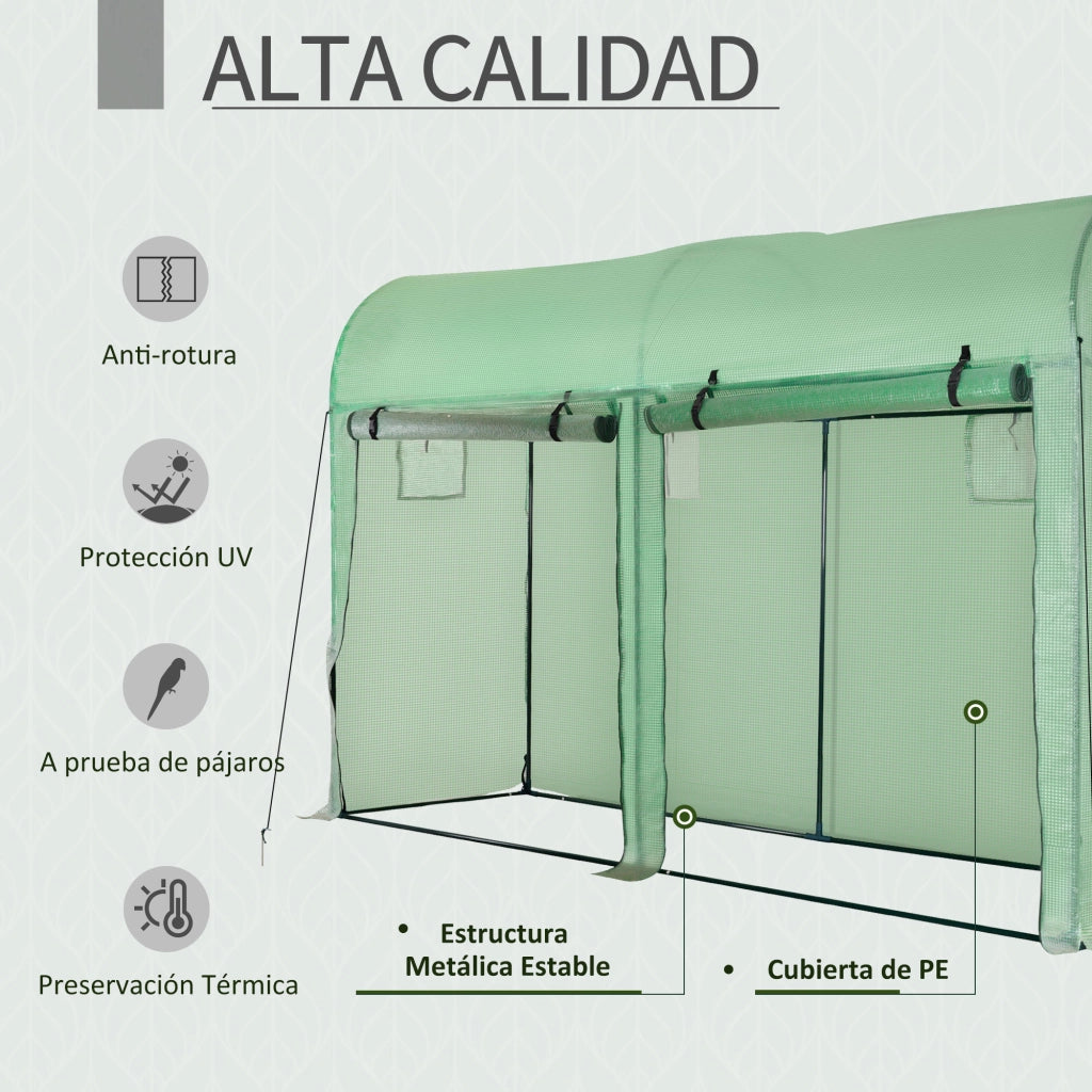 Serra da Giardino ¨C Xylo ¨C 300x100x200 cm Acciaio e PE 140g/©O Verde con 4 Finestre 2 Porte