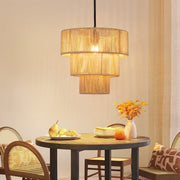 Lampada a sospensione ZMH per sala da pranzo 1 fiamma in rattan beige stile boho per bar e ristoranti