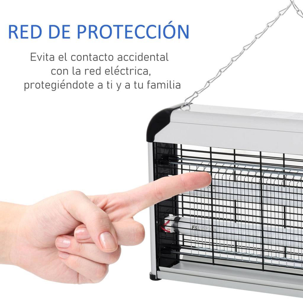 Lampada Antizanzare Elettrica 30W UV ¨C zephmum ¨C Argento 48,5x8,5x26,5 cm