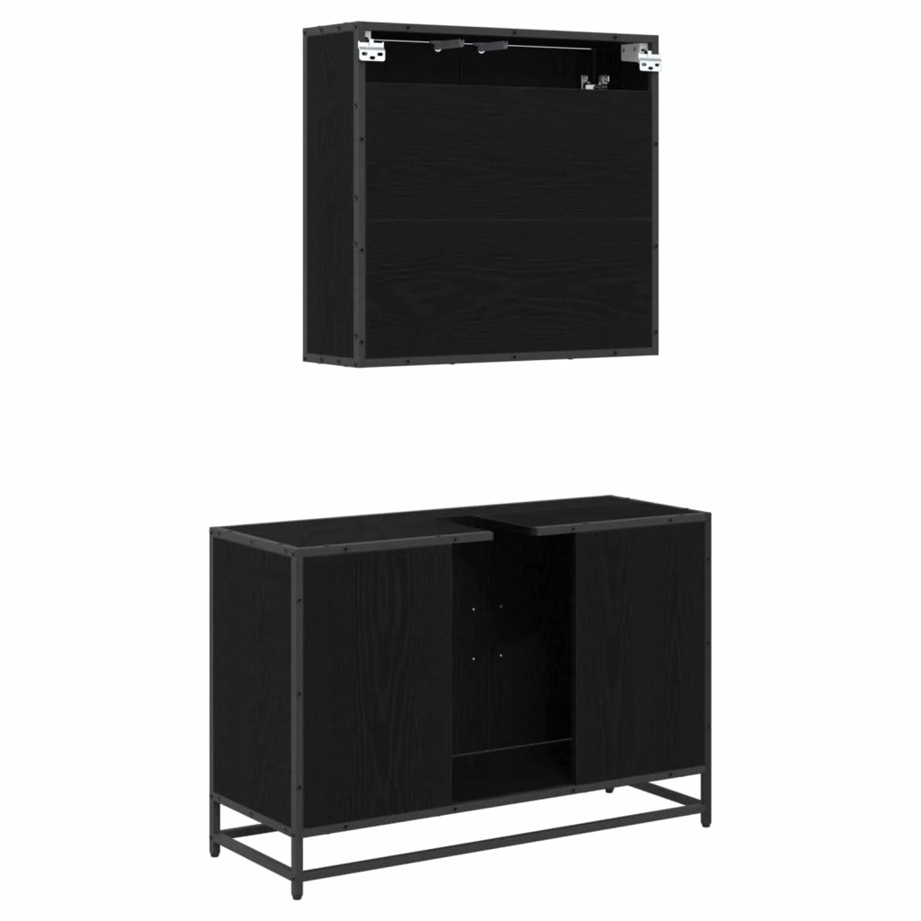 Set di mobili per il bagno 2 pcs Rovere Nero Legno multistrato 3402359