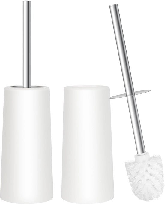 Set da Dischetto 2 in 1 con Manubrio in Acciaio Inox - Dischetto da Bagno con Custodia Compatta e Contenitore Conico in Plastica - Igiene, Design e Spazievendente per Bagno e WC (Bianco)