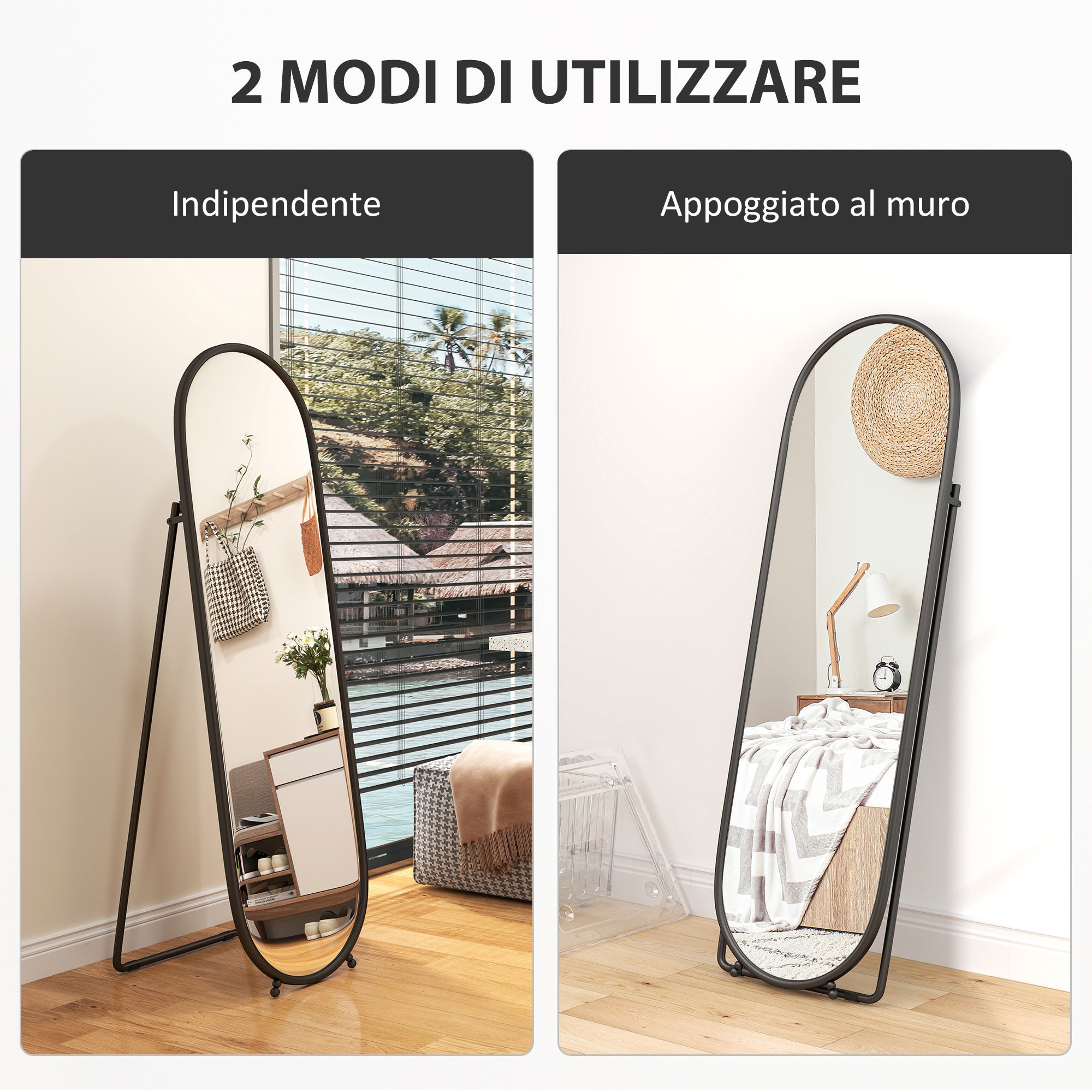 Specchio a Figura Intera da Terra 40x41x159 cm in Vetro e Metallo Nero