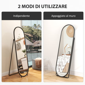 Specchio a Figura Intera da Terra 40x41x159 cm in Vetro e Metallo Nero