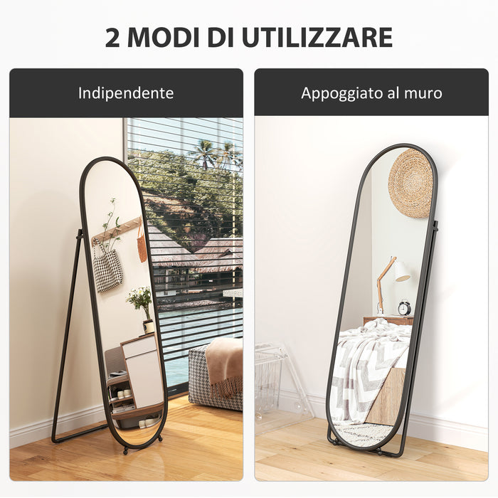 Specchio a Figura Intera da Terra 40x41x159 cm in Vetro e Metallo Nero