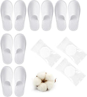 Slipperie Plus - Pantofole per hotel da bagno in cotone bianco, 5 paia + 3 pezzi One Size - con presa d'aria e tovaglia da bagno compressa