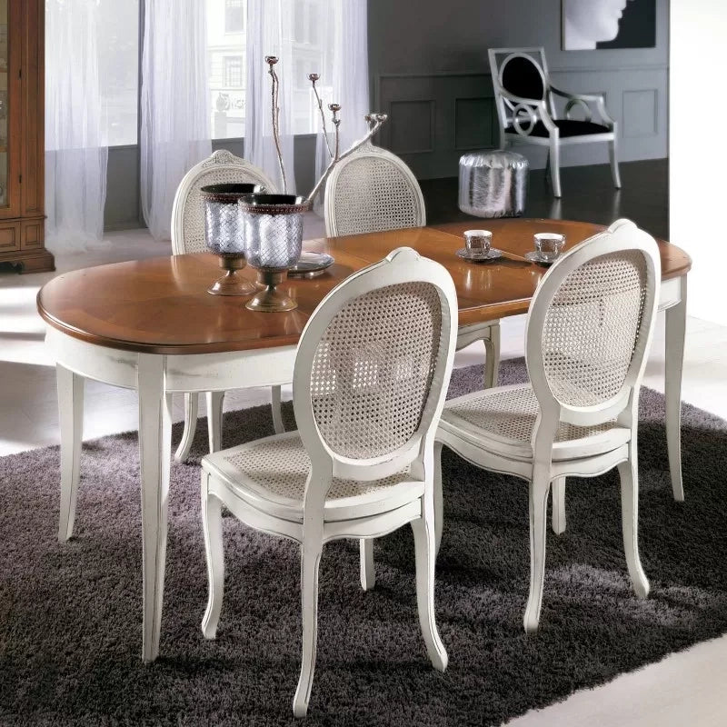 Tavolo ovale allungabile classico legno intarsio shabby bicolore 115x95x78 - Mobili 2G