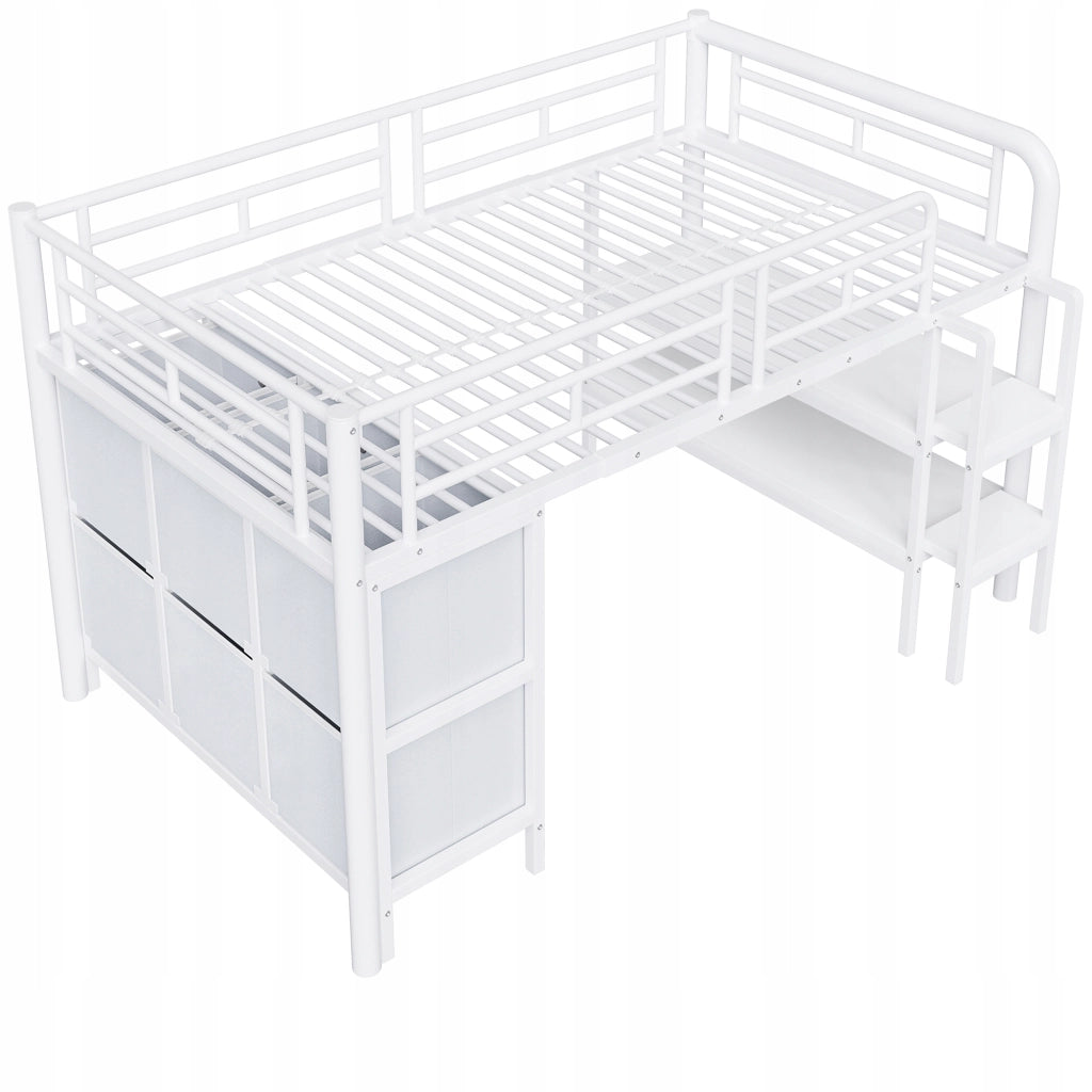 Letto a castello 90x200 - Xylo - Bianco, metallo, con ripostiglio