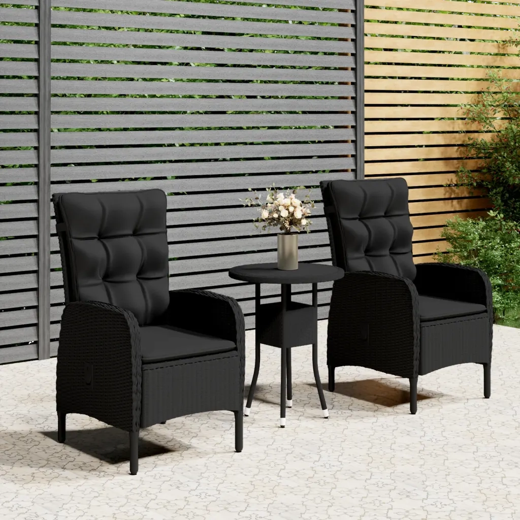 Set da Bistrot per Giardino 3 pz in Polyrattan Nero 3058544