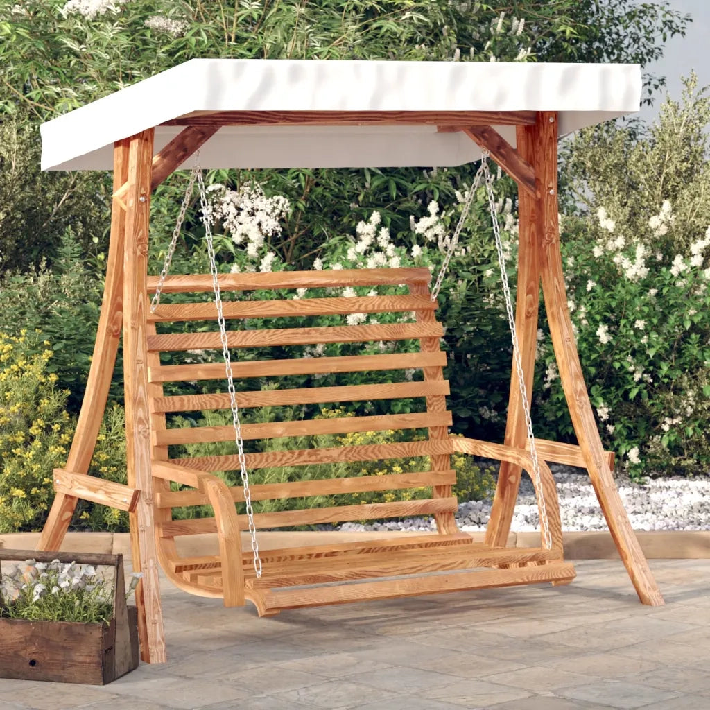 Panca a Dondolo con Tetto Massello di Abete Finitura in Teak 3200627