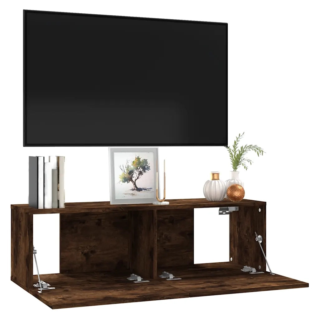 Mobile TV a Parete Rovere Fumo 100x30x30cm Legno Ingegnerizzato 815096