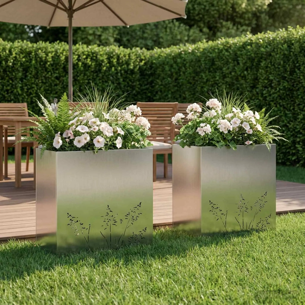 Vaso da giardino 2 pz Argento 50 x 30 x 49 cm Acciaio zincato 8005817