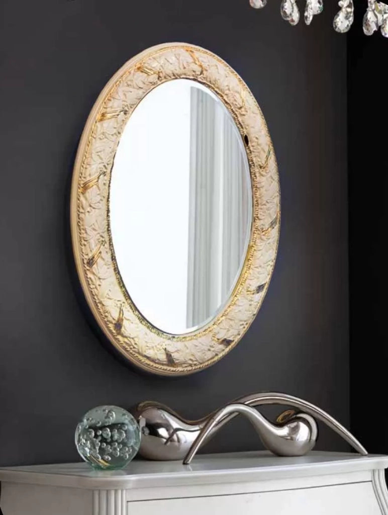 Mobili2g - specchiera laccato avorio con particolari-foglia oro- misure: l.70 x h.90 x p.3