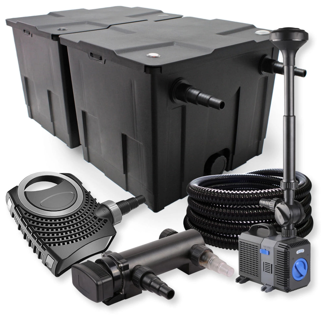 Set Filtro a 2 camere 60000l Chiarificatore UVC 18W Pompa NEO7000 50W Tubo Fontana