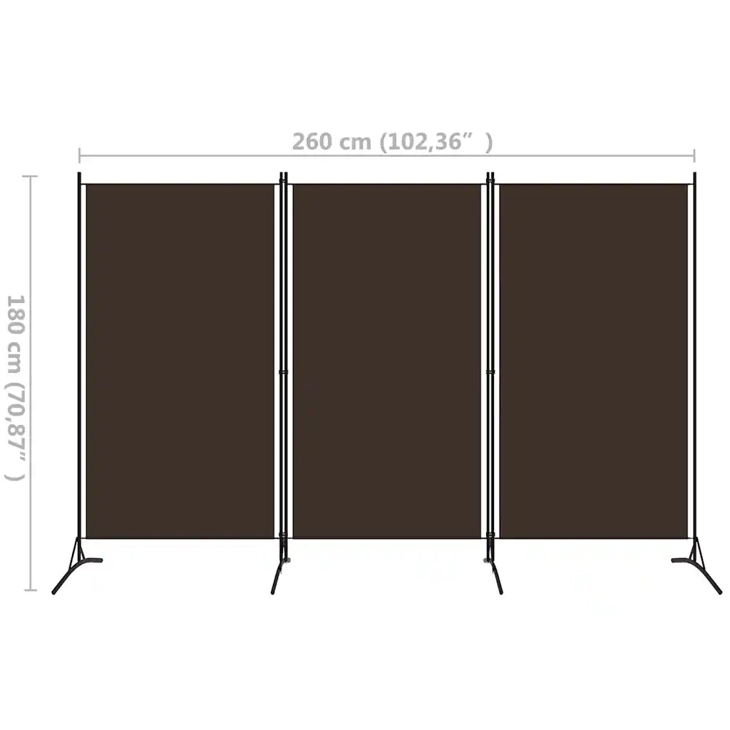Paravento a 3 Pannelli-Divisorio Marrone 260x180 cm