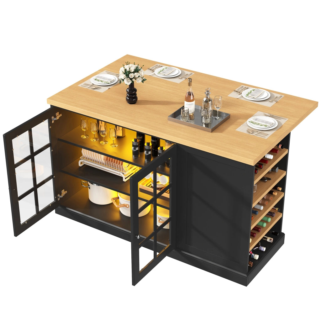 Tavolo da pranzo pieghevole con 1 cassetto; portabottiglie inclinato e luce LED; per cucina e soggiorno