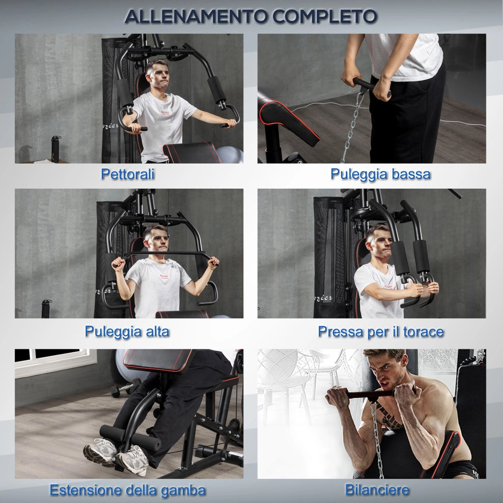 Easycomfort Stazione Fitness con Pesi da 45kg in Acciaio per Allenamento a Casa, 170x104x205cm, Nero