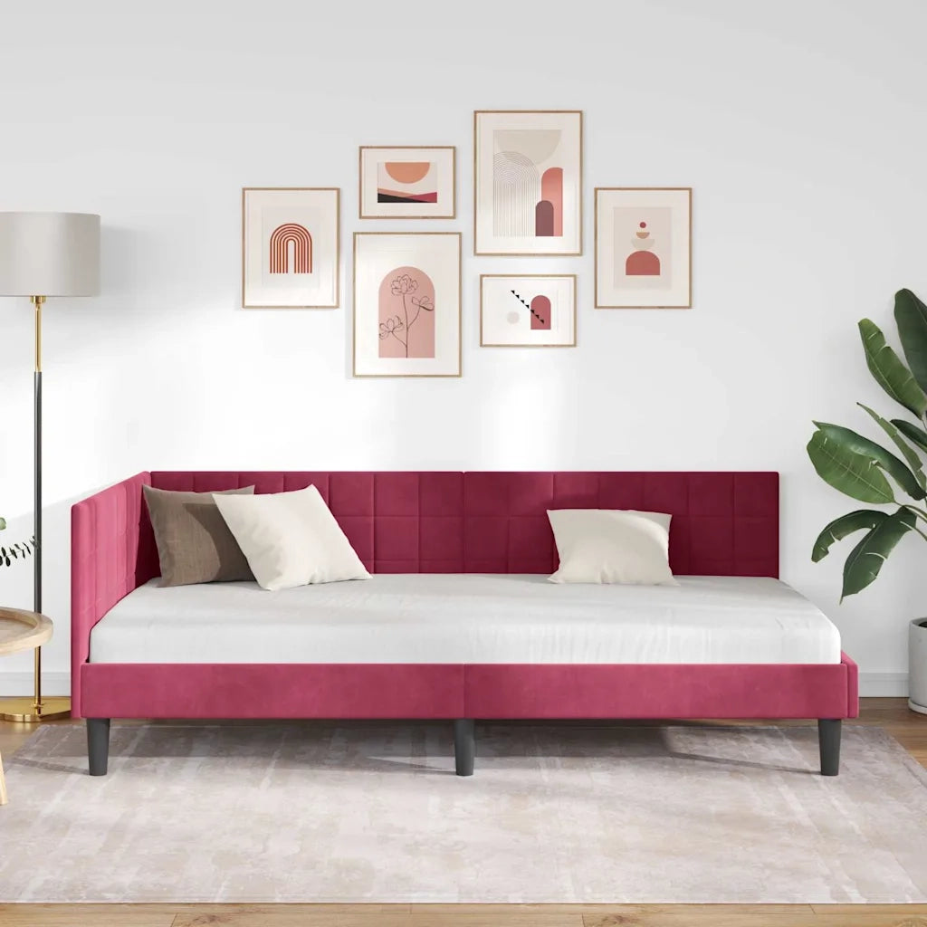 Cornice del letto ad angolo Rosso Vino 100 cm x 200 cm Velluto