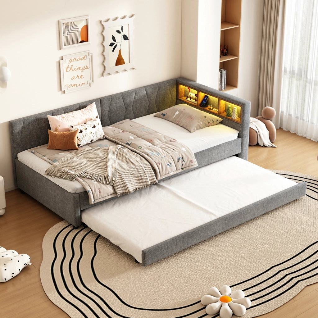 Letto giorno funzione estrazione lino grigio 90x200 cm