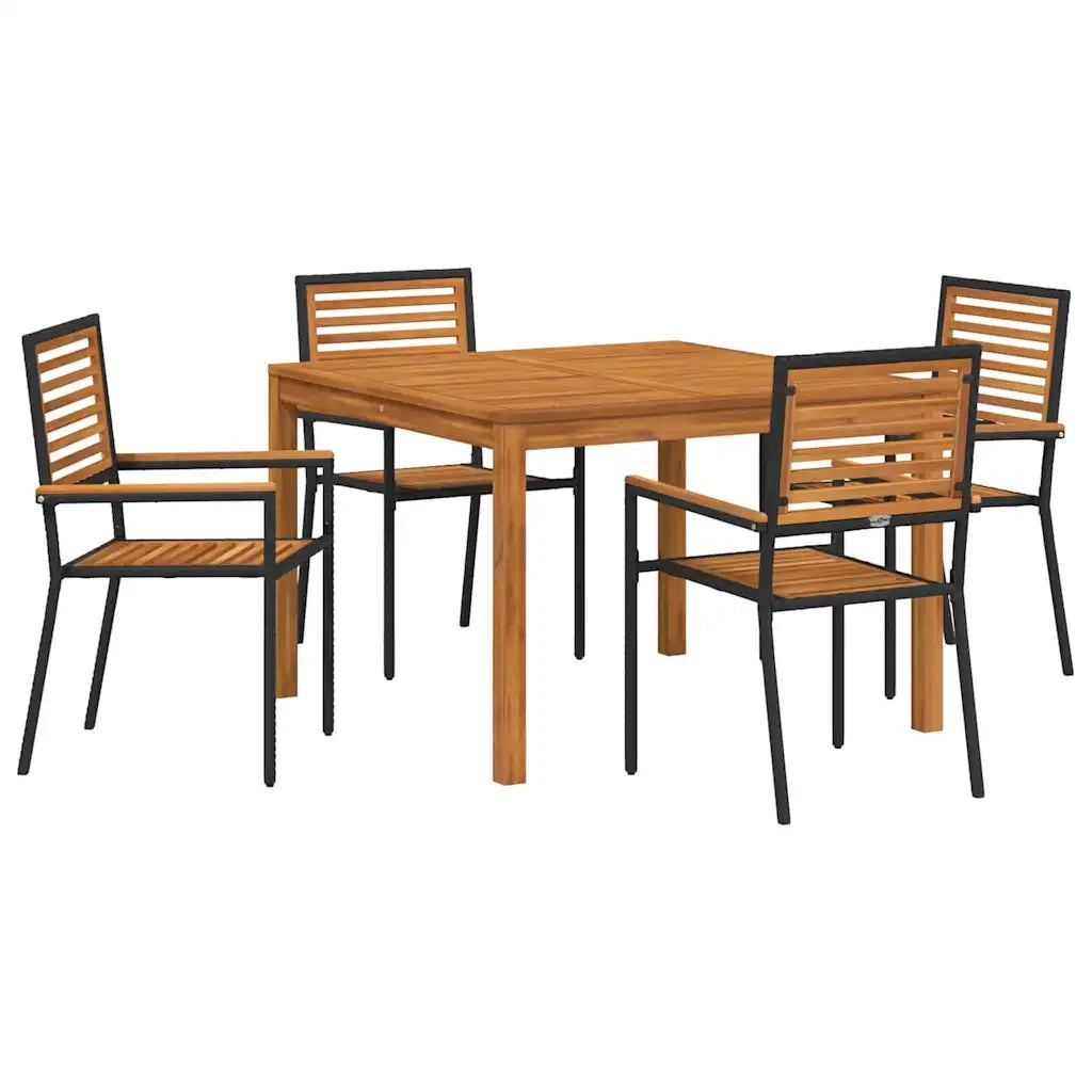 Set da Pranzo per Giardino 5 pcs Nero Legno di Acacia Massello 3365532