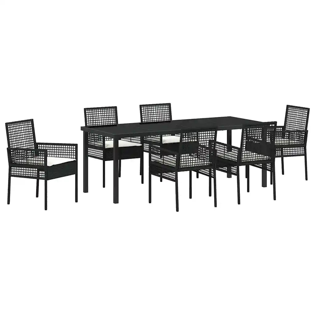 Set da Pranzo per Giardino con cuscino 7 pcs Nero polyrattan 3379868