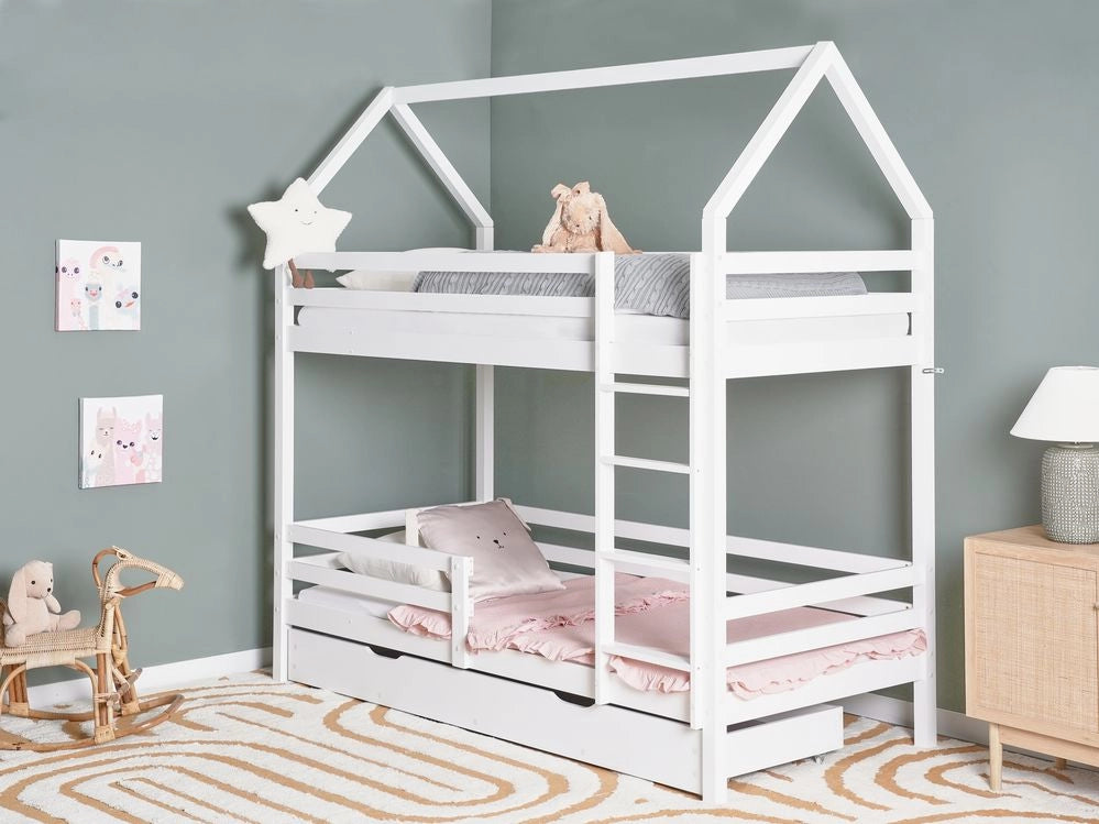 Letto a castello doppio con contenitore in legno di pino bianco UE dimensioni singole 90 x 200 cm Bambini Camera da letto per bambini