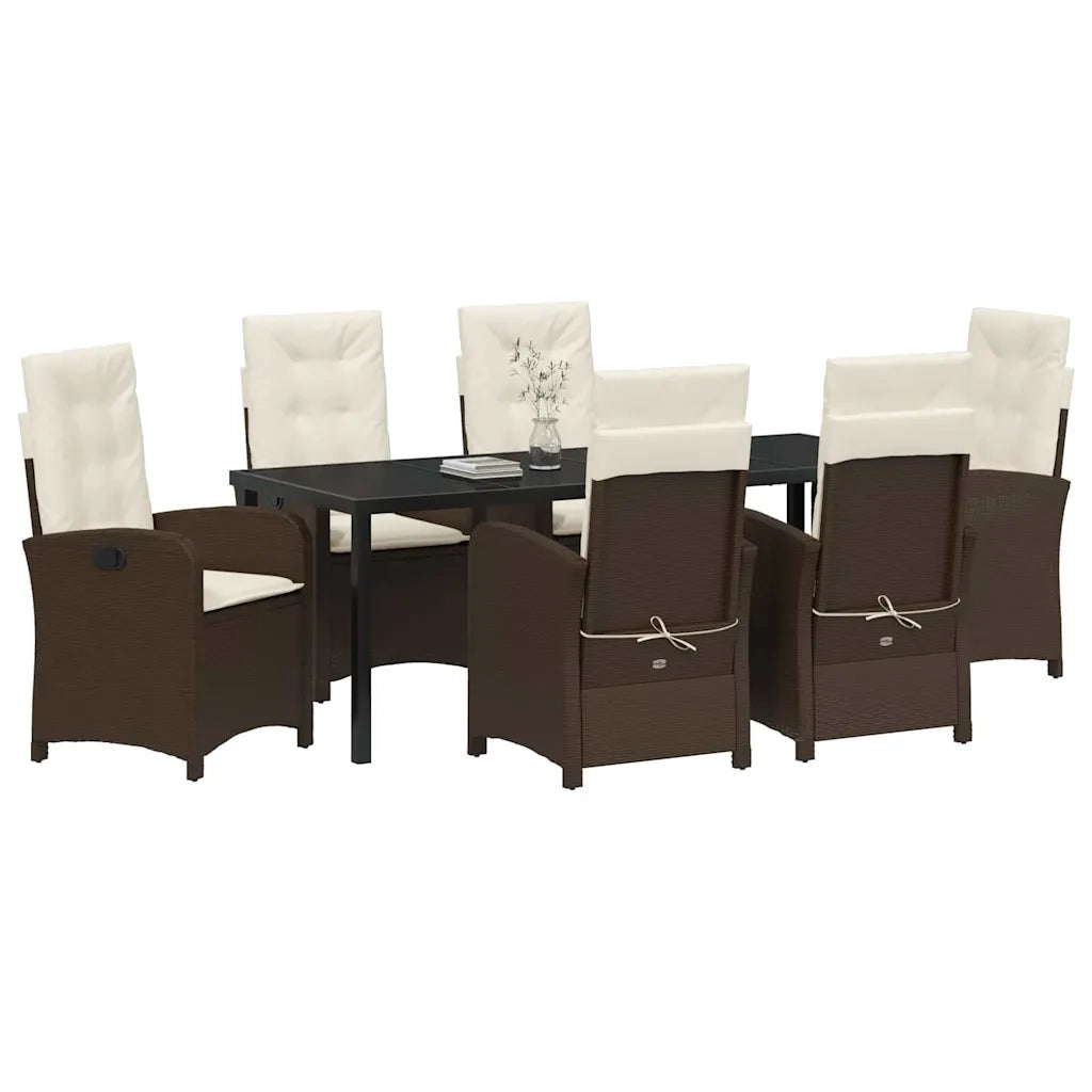 Set da Pranzo per Giardino con cuscino 7 pcs Marrone polyrattan 3380272