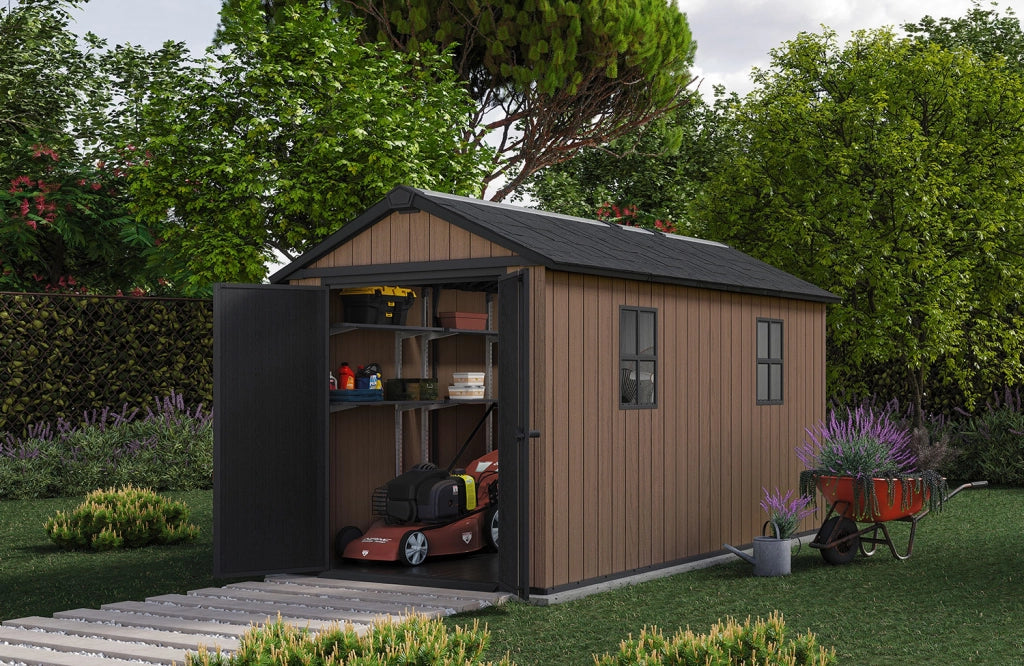 Casetta Box da Giardino 230x413x246 cm Newton Plus 7513/1375 Doppia Opzione Montaggio in Resina Evotech+ Marrone