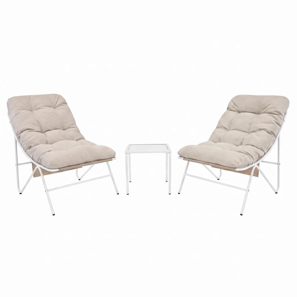 Set Bistro da Giardino 3 Pezzi Crema con 2 Poltrone Imbottite e Tavolino