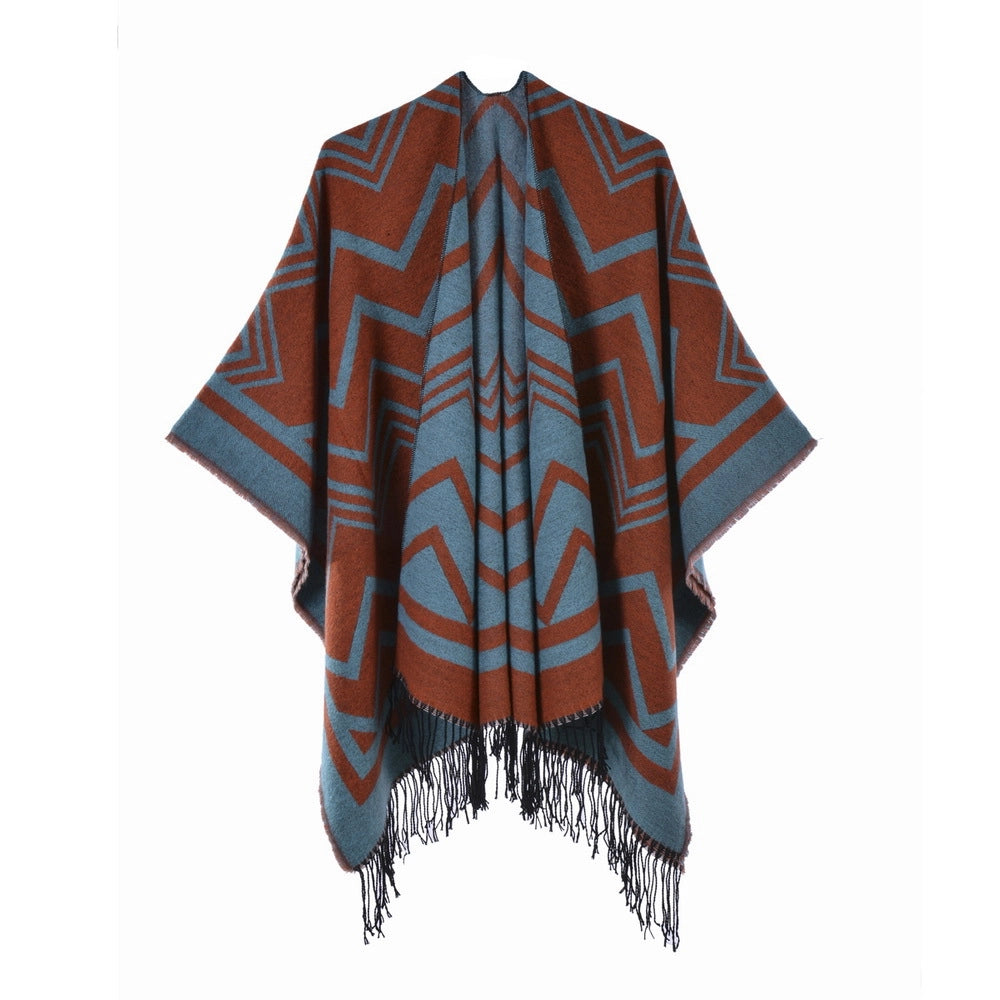 Sciarpa/stola da donna con nappe, alla moda, calda, spessa e divisa.