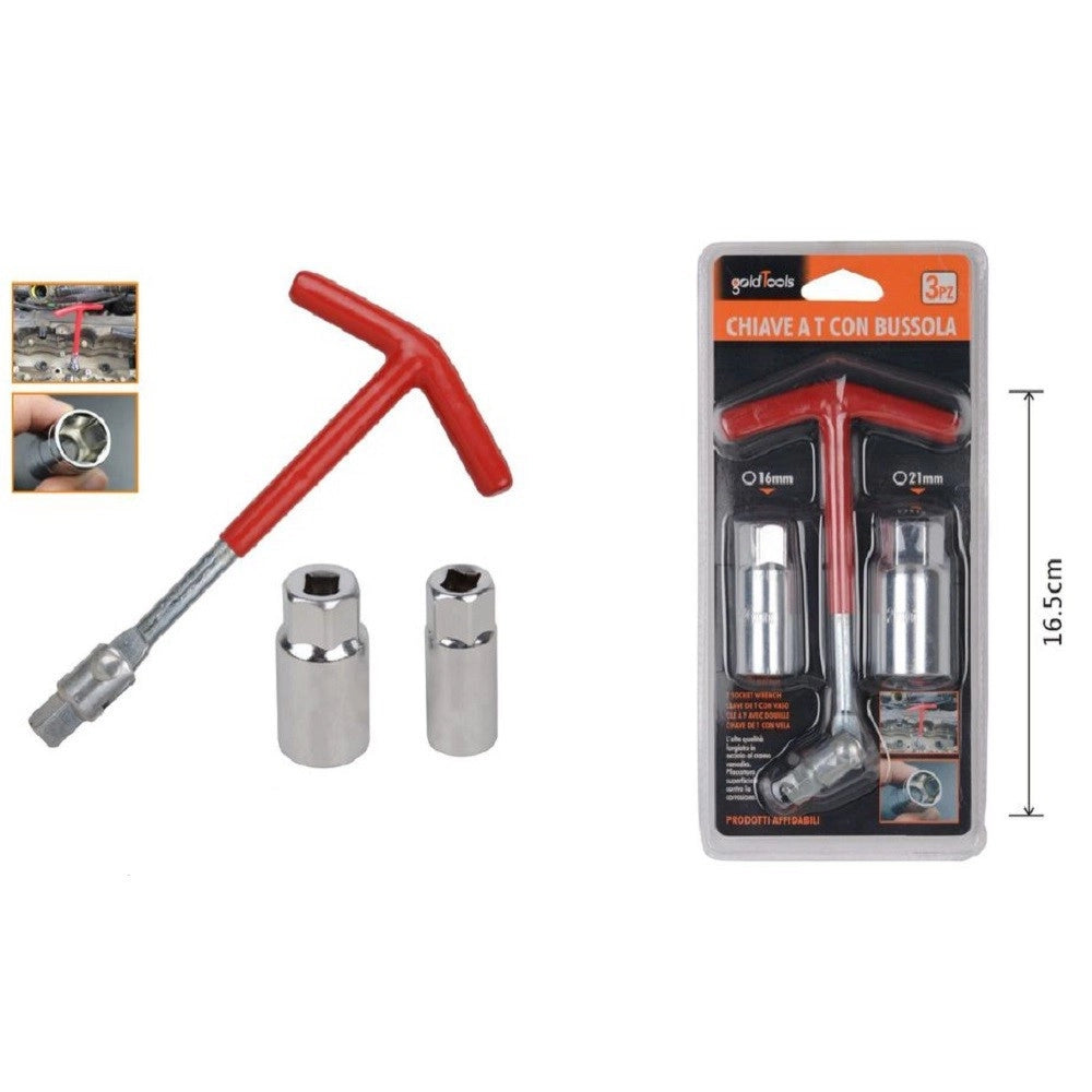 Trade Shop - Set 3 Pz Chiave A T Con Snodo Con Doppia Bussola Svita Candele 16 – 21 Mm 91636 -