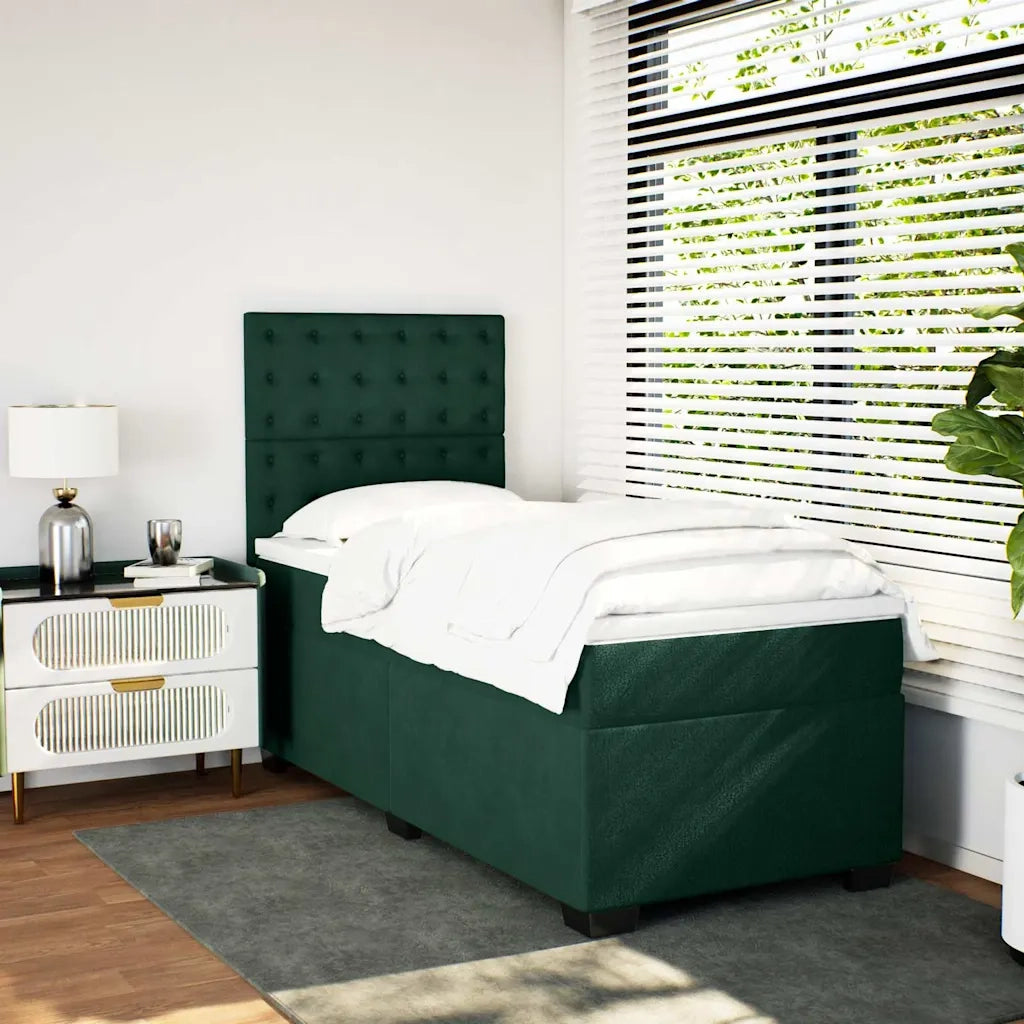 Giroletto a Molle con Materasso Verde Scuro 90x190 cm Velluto