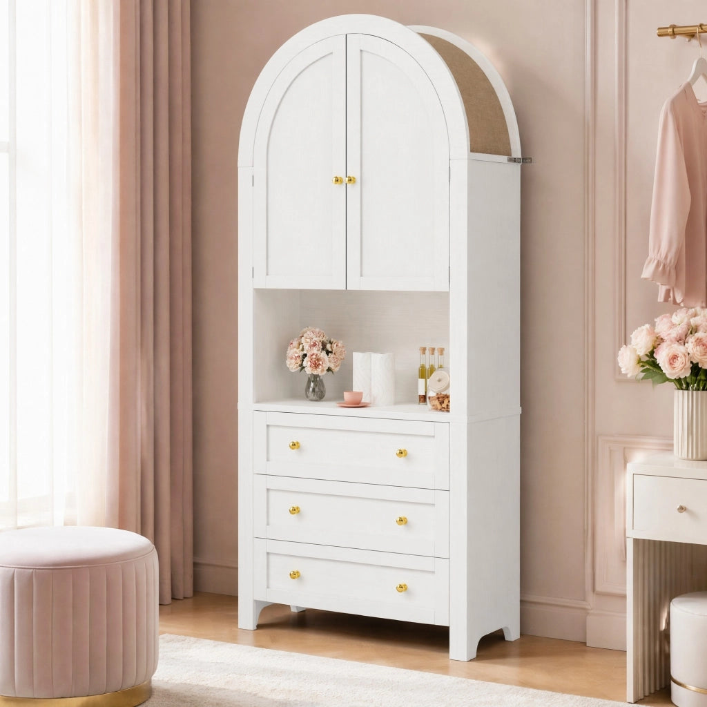 ARMADIO alto 70x35x180 cm in MDF bianco con 3 cassetti