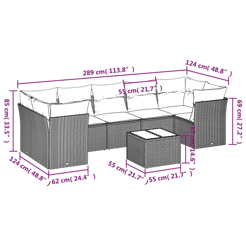 Set Divano da Giardino 8 pz con Cuscini Grigio in Polyrattancod mxl 87062