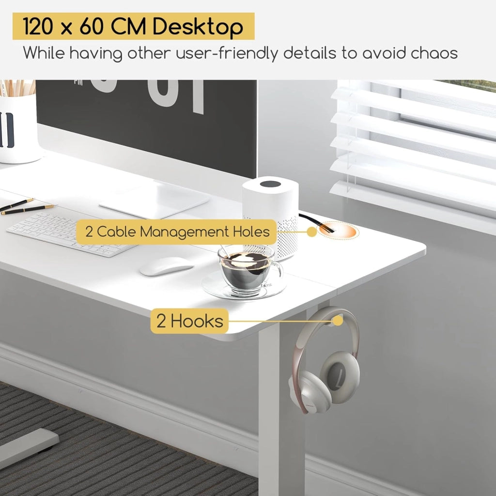 Scrivania seduta in piedi 120 x 60 cm, scrivania elettrica regolabile con pannello di controllo intelligente, scrivania ergonomica con 3 altezze di memoria, supporto per scrivania seduto in