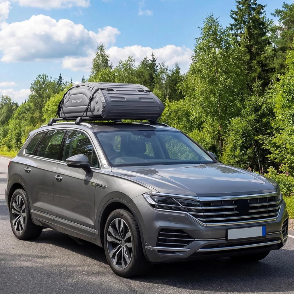 Borsa da Tetto per Auto Impermeabile 14Cu.Ft/400L, Box Tetto Universale Pieghevole con Borsa+ 4 Cinghie Rinforze+ 4 Ganci, Portabagagli per Tutti i Veicoli con/senza Barre Portapacchi (Grigio)
