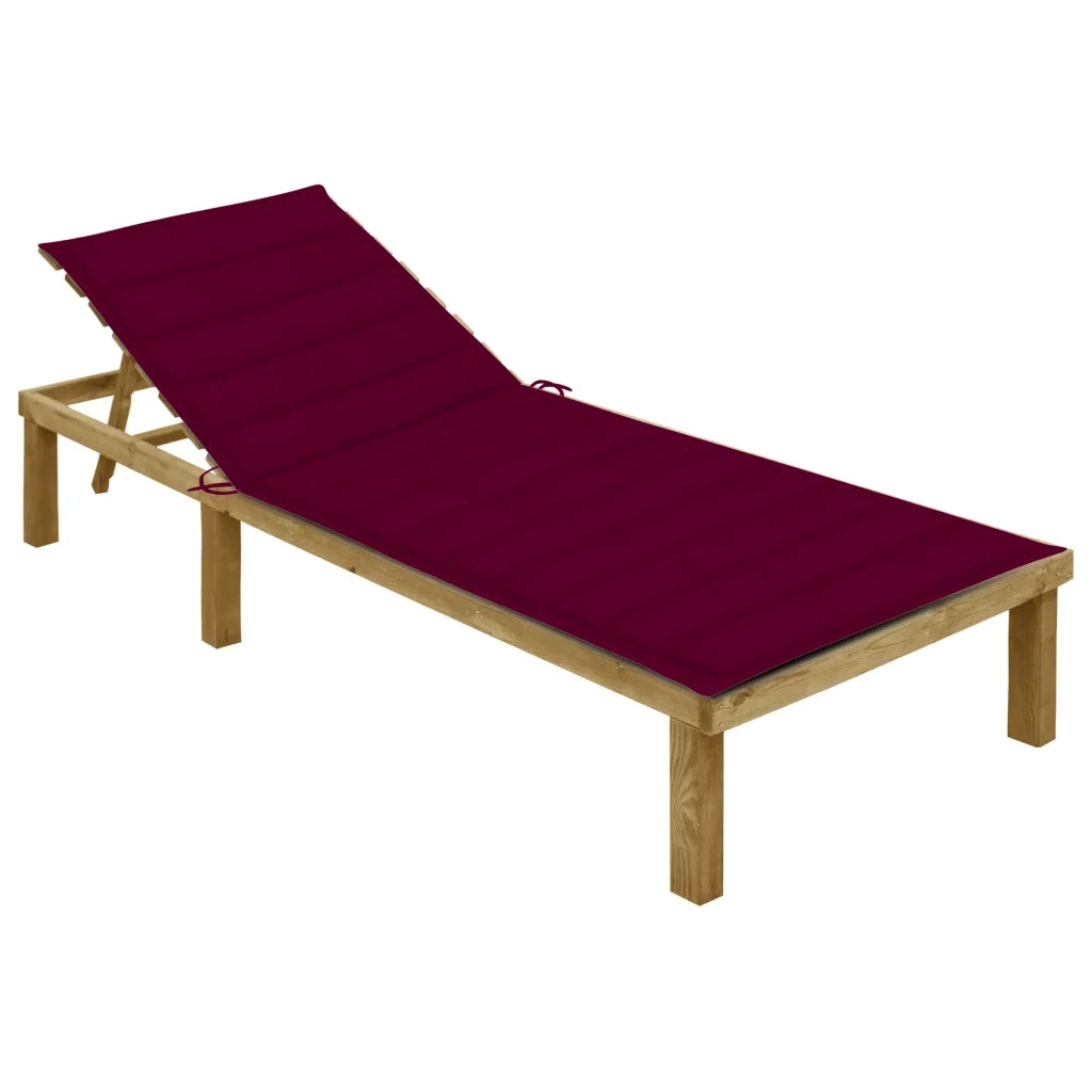 Lettino da Giardino con Cuscino Rosso Vino in Pino Impregnato cod mxl 7823