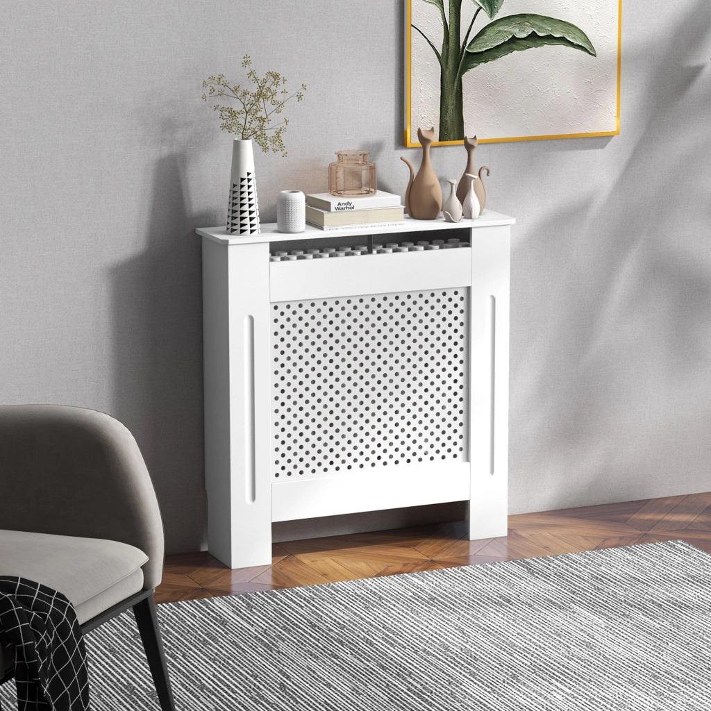 Copritermosifone Moderno a Griglia in MDF per Casa e Ufficio. 78x82x19 cm. Bianco