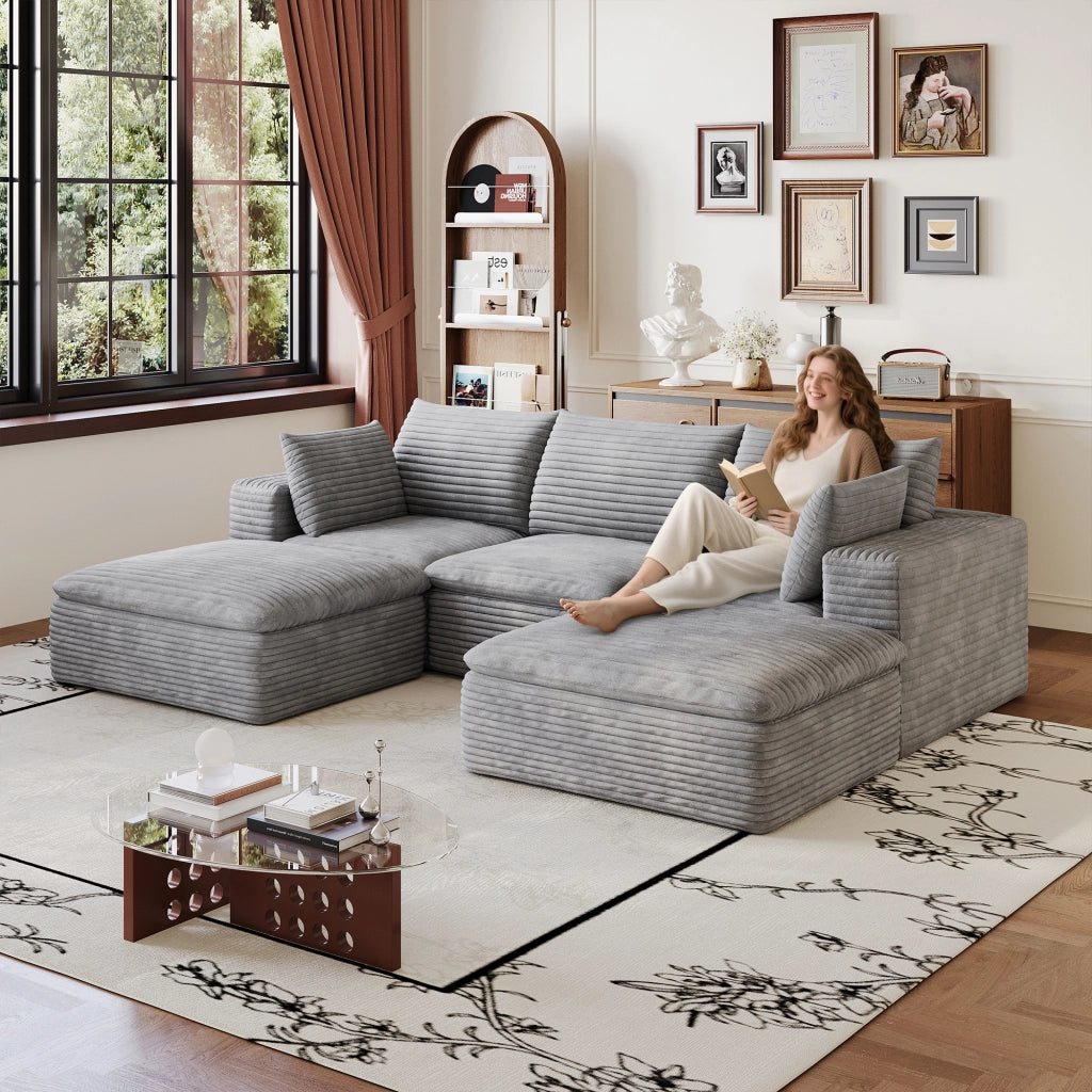 Divano Cloud 260 cm ¨C MINIMAL ¨C Velluto a Coste Grigio Scuro, Imbottito, Sfoderabile
