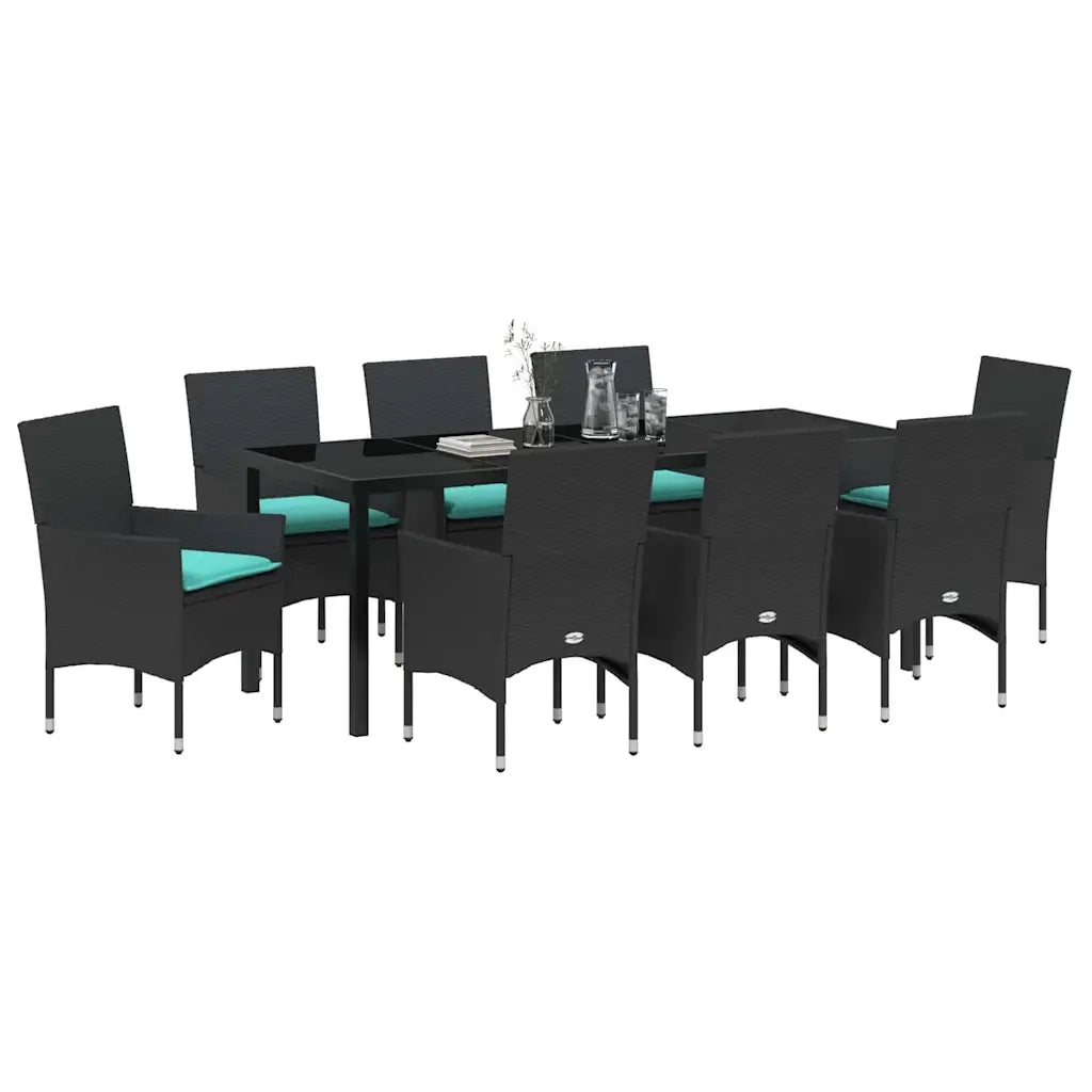 Set di tavolo e sedie con cuscino 9 pcs Nero Rattan in PE 3379841