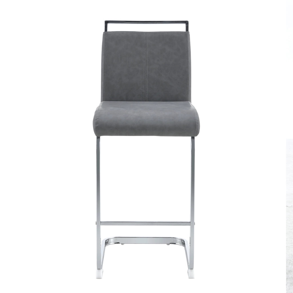 Sgabello da Bar Set da 2 con Schienale in PU, Poggiapiedi e Gambe in Metallo, Grigio Scuro Argento, 96.5 cm