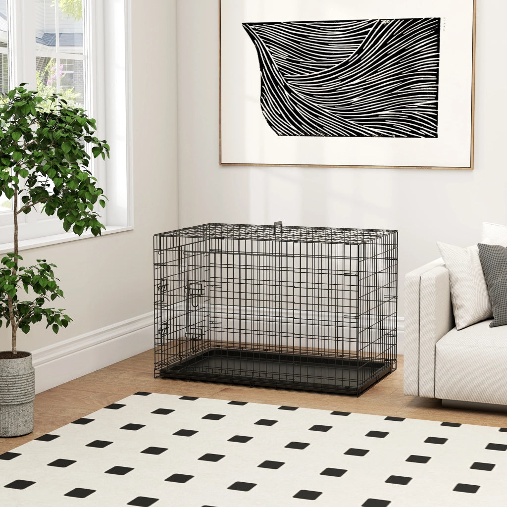Gabbia Trasporto Cane Pieghevole ¨C Zephmum ¨C Nero Metallo 92x57x62.5 cm
