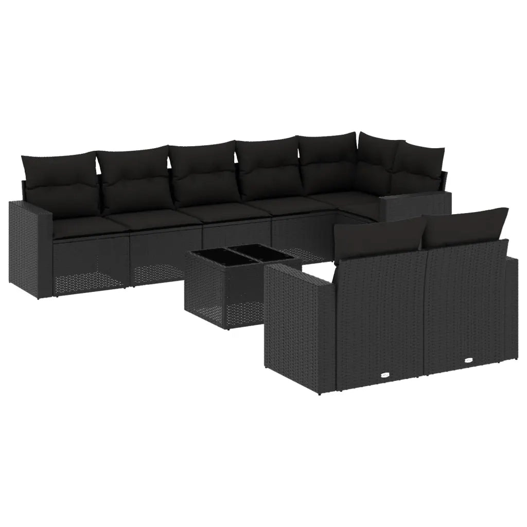 Set Divani da Giardino 9 pz con Cuscini Nero in Polyrattan 3219215