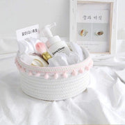 Set di conservazione, cestino di conservazione tessuto, cestini di tessuto con filo bianco, contenitore di conservazione di cotone, piccolo contenitore di cotone con filo, palla di cotone morbido, organizzatore per bambini, cosmetici, scrittura