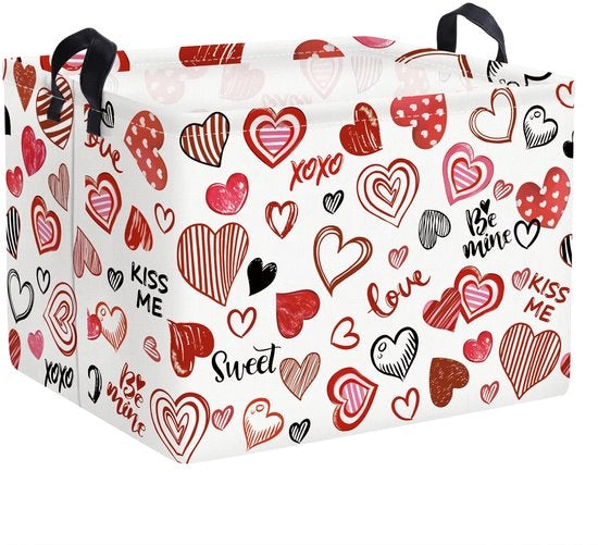 Scatola di stoccaggio per Valentino con maniglia, cuore, abbigliamento, giocattoli, cassetto di stoccaggio per bambini, bagno, donna, uomo, scatola di stoccaggio per neonato, 40 * 30 * 30 cm