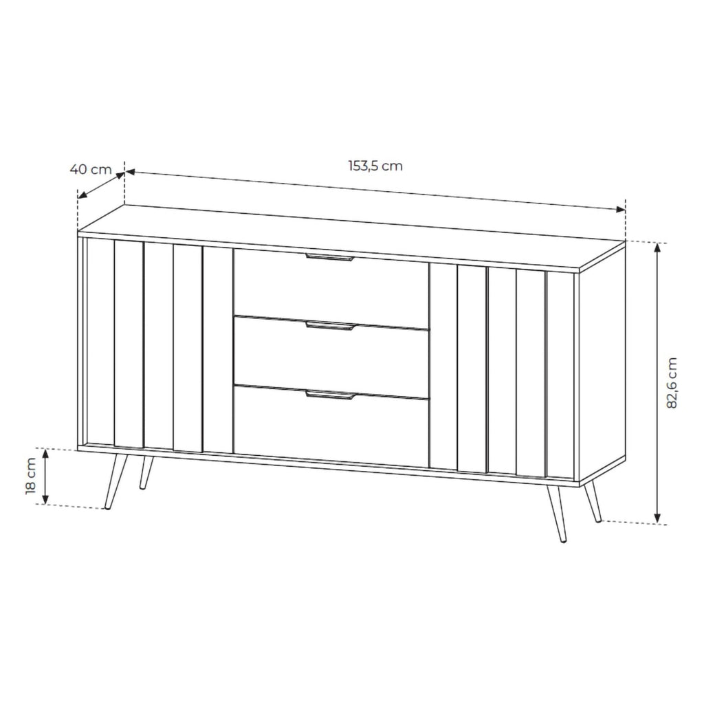 Madia Hahasasi, Credenza 3 Cassetti, 154x40x87h cm Marrone Noce