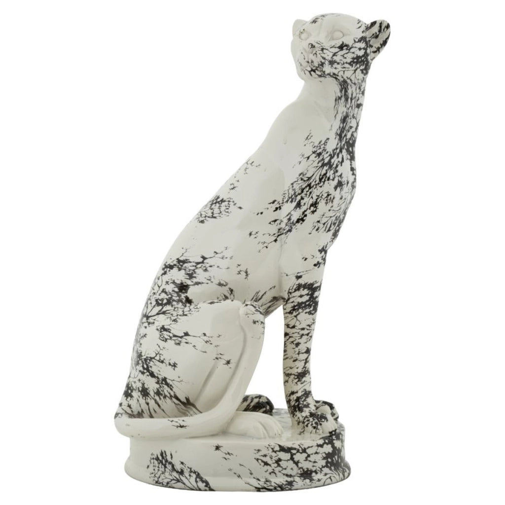 Scultura leopardo in poliresina bianco e nero