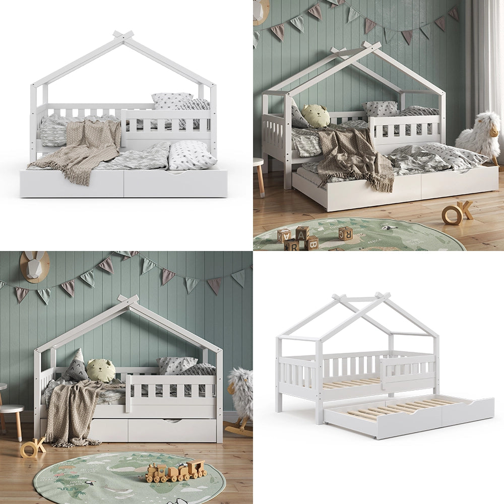 Vitalispa Letto montessori bambini Bianco 80x160 cm con letto per ospiti